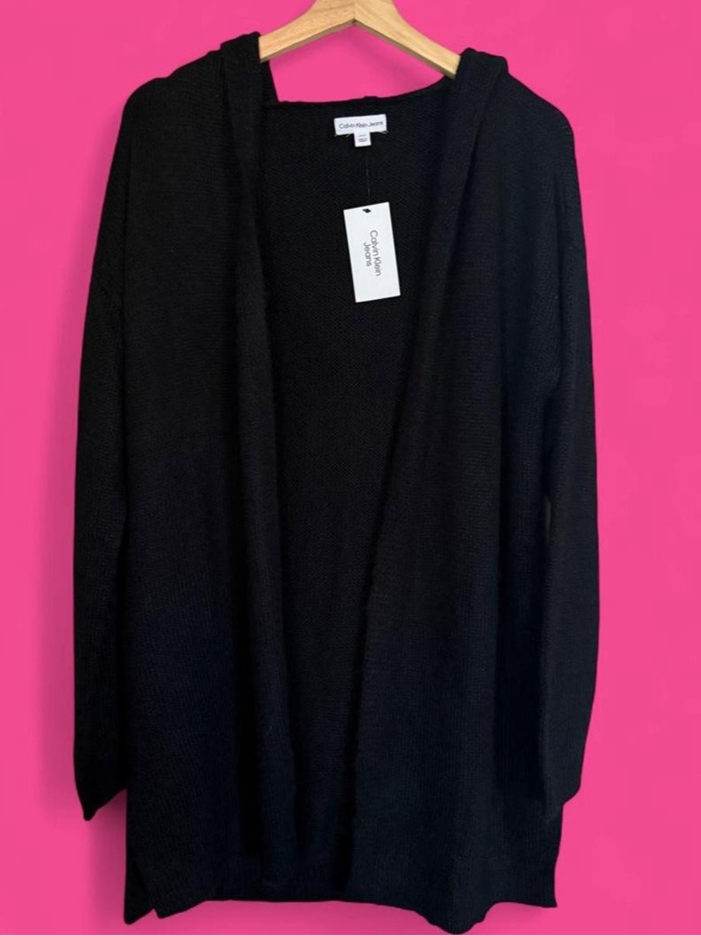 NWT! Calvin Klein Jeans Open-Front Hooded Knit Cardigan Black size S